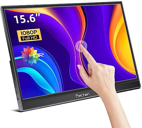Portable Monitor Touchscreen,15.6 Inch 1920x1080 USBC Monitor with HDMI USBC Ultra-Slim IPS Display,Plug&Play,HDR External Monitor for Laptop PC Phone Mac Xbox Kickstand & Speakers