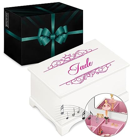 Maverton Boîte à Bijoux Musicale personnalisée avec ballerine - 17x11x9 Coffret à trésors avec impression pour petite fille - Boite a Musique Rangement Bijoux - Cadeau Personnalisé - Princesse