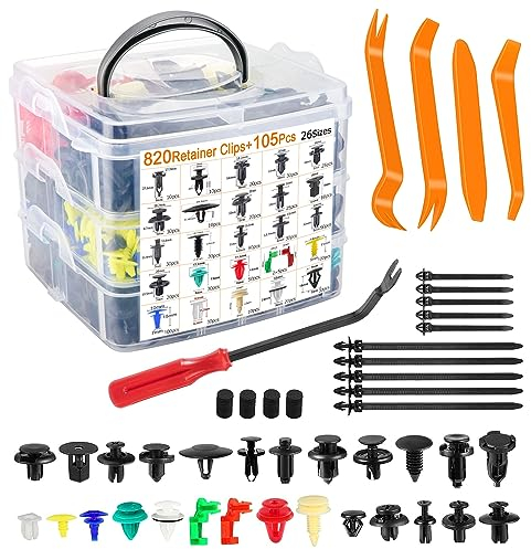 965 Stück Auto Befestigung Clips 26 Arten Befestigungclips, Türverkleidung Klammern Stoßstangen Zierleisten Plastikklips Set, mit Demontage Werkzeuge, Kabelbinder und Schwammig Kissen