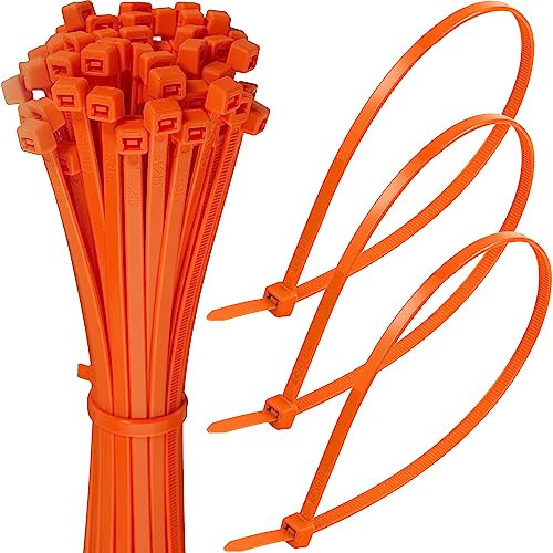 Just Cables - 100 Coloured Zip Ties (Orange), Heavy Duty up to 54.4 kg Tensile Strength - 150 x 3.6 mm Auto-Locking Tie Wraps