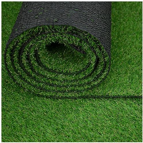 MDEKOR Kunstrasenteppich Outdoor - Kunstrasen wetterfest, Rasenteppich Meterware Grün 90cm x 200cm Balkon Bodenbelag wasserdurchlässig mit Drainage Kurzflor 15mm in Echtrasen-Optik