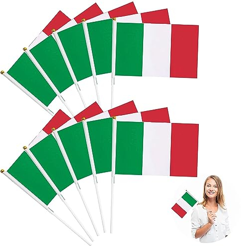 Bandiere dell'Italia a manovella Italiane bandiera della stamina,Bandiera Italia con Bastoncino, Mini Bandiera Italiana,per la festa della festa nazionale, festa, parate, giochi di calcio,10 PCS