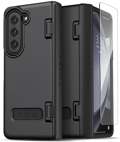 VRS DESIGN Handyhülle für Galaxy Z Fold 5 5G (2023) [Terra Guard Modern], Premium Modern Neat Style Case [Anti-Kratzer gefederter Scharnierschutz] mit Displayschutzfolie (mattschwarz/erneuert)