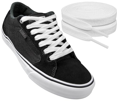 Endoto Cordones Planos para Vans Zapatillas de Skate Old Skool, Agujetas Cordón de Repuesto Shoelaces Laces - Blanco, 45 pulgadas