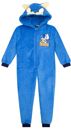 Sonic The Hedgehog Pijama Entero Pijama Niño Entero Sonic | Juegos Onesies | Forro polar cálido y acogedor, estampado bordado Sonic, orejas 3D, cremallera central, fiestas de pijamas, Halloween, Navidad