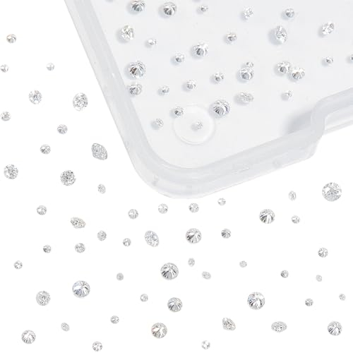 PH PandaHall 114 Stück 8 Größen Klarer Diamant Genmstone 0.8~2mm Facettierte Strass Edelsteine Kleine Runde Lose Stein Cabochons Mit Spitzer Rückseite Für Die Herstellung von Ring Nail Schmuck