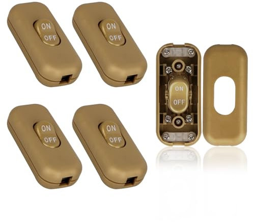 Helunsi Inline Switch 5 Pcs, Lamp Cord Button Torpedo Switch, Light Brown Rated 6A 250V ON OFF Electrical Wire Appliance Rocker Switches, Repair Replacement Control Power Cable Plug Desk Table Light