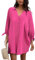CUPSHE Vestido corto de verano para mujer, con manga 3/4, nudo en los puños, botones, para vacaciones, playa, vestido de playa, Fucsia, S