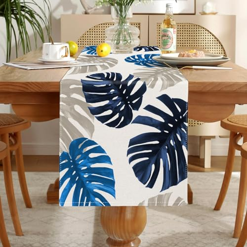 Tischläufer Blau Schildkrötenblatt Tischläufer Modern Wohnzimmer Tisch Deko Schließfächer Tischläufer Leinen Tischmatten Läufer Set Für Esszimmer Anrichte Schuhschrank Dekor 33x183cm