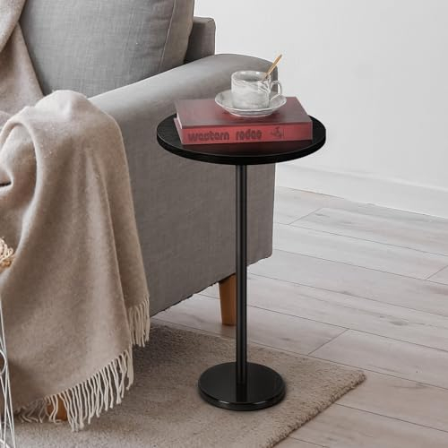 Smusei Kleiner Schwarzer Runder Couchtisch Mit Marmorsockel - Beistelltisch für Wohnzimmer, Schlafzimmer, Kleine Plätze - 32CM, Schwarz