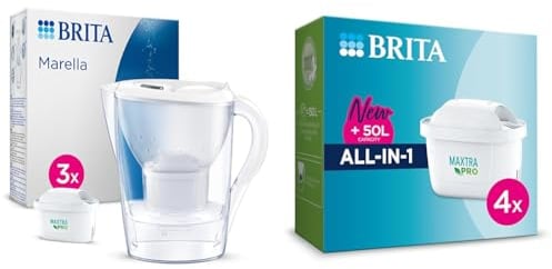 BRITA Marella Water Filter Jug White (2.4L) Starter Pack incl. 3x MAXTRA PRO All-in-1 cartridges & MAXTRA PRO All-in-1 Water Filter Cartridge 4 Pack (NEW)