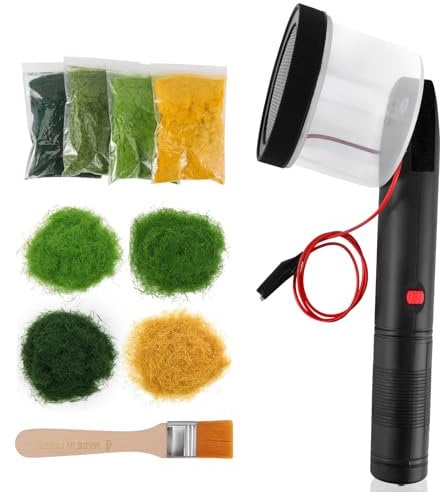 HuuppHip Mini Static Grass Applicator, 4 Colors 4 Grass for Flocking Machine, Mini Applicator with Anti-Slip Handle Ideal for DIY Scenic Modelling and Sand Table Craft Accessory