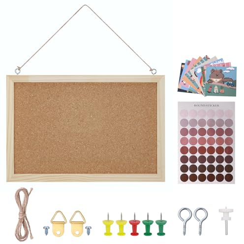 JIANTA Pinnwand Kork 20x30CM mit Holz Rahmen Kleine Korkplatte mit Rahmen aus Kiefernholz mit Montageset Reißnägel Halterungen Befestigungsmaterial Set mit Aufkleber und Süßer Bären-Bilder