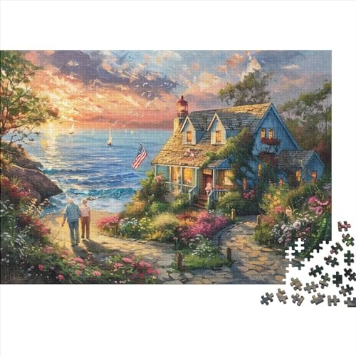 3D-Puzzle 1000 Teile Für Erwachsene Beach House 1000-teiliges Puzzle Lernspiele Heimdekorationspuzzle 1000pcs (75x50cm)