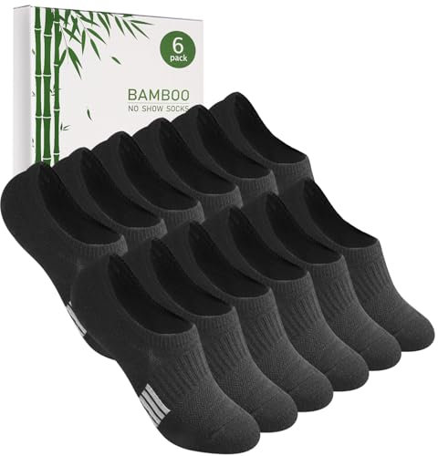 Caldodo Bambus Sneaker Socken Damen 35-38 39-42 Füsslinge Herren, 6 Paar Füßlinge Sneakersocken Sportsocken, Geschenke für Frauen, Laufsocken Unsichtbare Anti Schweiß Socken, Schwarz