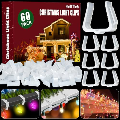 SelfTek 60 Stück Dachrinnenhaken für Lichterketten, 1.8-4cm Gutter Deck Halterung Haken Lichterkette Befestigung Regenrinne Licht Clips Outdoor für Zäune Traufen Weihnachten Deko (Weiß 2.5-4cm)