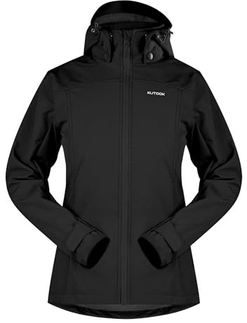 KUTOOK Veste Softshell Femme Hiver Chaud Imperméable Blouson Coupe Vent Manteau Ski Running Veste Randonnée Pluie Snowboard Noir M