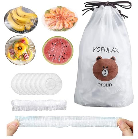 500Stk Abdeckhauben für Lebensmittel, Frischhaltefolie mit Gummizug, Transparente ﻿Lebensmittelabdeckungen Frischhalte Beutel Wiederverwendbar Elastische Frischhaltebeutel Versiegelungsbeutel (Weiß)