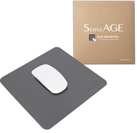 SenseAGE Tappetino per mouse sottile per casa/ufficio, portatile, per computer e laptop, in pelle vegana, base antiscivolo, compatibile con mouse laser e ottico, 22 x 22 cm, grigio scuro