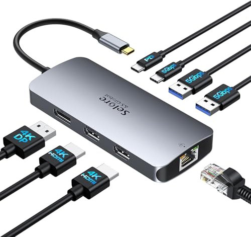 USB C Docking Station Dual Monitor, 8 in 1 Laptop Docking Station Triple 4K Display DockingStation mit 2 HDMI, DisplayPort, 1 Gbps Ethernet, 100W PD Charging, USB 3.0 Ports Adapter für Dell, HP