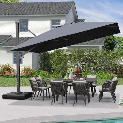 PURPLE LEAF 3 X 4 M Garden Cantilever Parasol, Large Rectangular Garden Parasol with Crank Handle and Tilt for Balcony and Outdoor, Grey