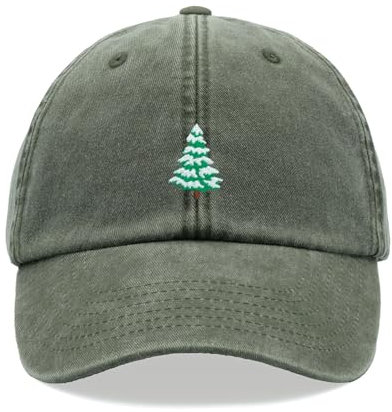 Snowy Tree Baseball Cap Vintage Washed Unisex Dad Hat Adjustable Christmas Olive