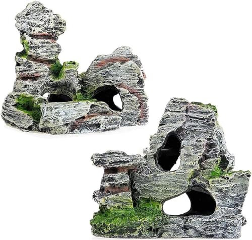 WANGZAIZAI 2 Stück Deko Höhle, Zubehör für Haustier,Fischbecken Dekoration ,Aquarium Harz Höhle Mountain View,Landschaftsgestaltung von Fischbecken 11 x 9 x 11 cm, 10 x 5,5 x 10 cm.