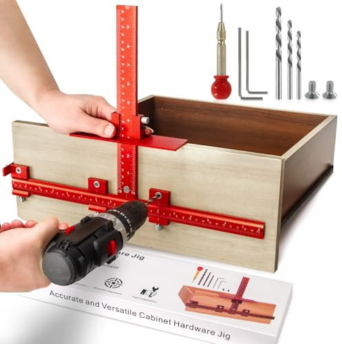 DOCXCDO Aluminum Cabinet Hardware Jig Tool for Handles Pulls Knobs, Cabinet Pull Jig with Automatic Center Punch, Hardware Template for Door Drawer Handles Installation