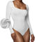 Sahunfri Square Neck Long Sleeve Bodysuit, Thong Bodysuit, Women'S Bodysuits (White, M)