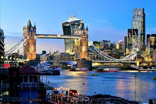 Jigsaw Puzzles For Adults 1000 Piece City of London Skyline Tower Bridge Thames River Photo Photograph Family Funny Challenging Holiday Puzzles Gift