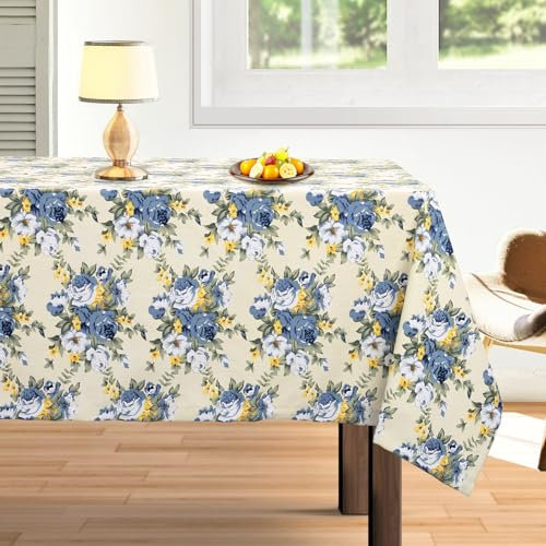 Arquiel Tischdecke Rechteckige Florale, Schwere Baumwolle Tischtuch, Elegant Blumendruck Langlebig Waschbar Tischdeck FüR KüChe Essen Parteien (Blau, 140x180cm)