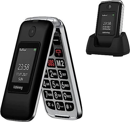 Tosaju 2G teléfono móvil Senior válvula desbloqueada con teclas grandes, teléfono para personas mayores con alta volumen estación de carga antorcha función SOS doble pantalla (2,8 y 1,77) negro
