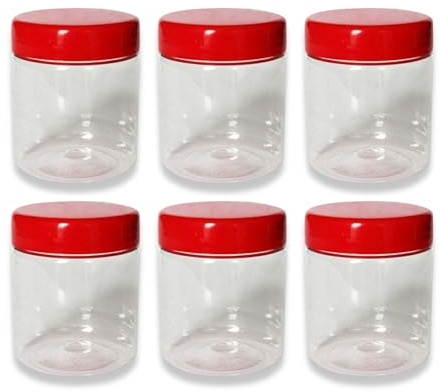 QUANTA Plastic Jars with Lids – Clear Storage Containers – Airtight, Stackable, BPA-Free Container Jar for Spices, Sweets, Crafts, Dog Treats – Reusable & Durable (6, Clear/Transparent, 250ml)