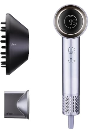 Ufesa Haartrockner Ion Plasma Luxe Temperatursensor, Motor 110.000 U/min, Ionengenerator, digitales Display, entfernt Locken, magnetisches Zubehör, 2 Geschwindigkeiten, 2 Temperaturen, sehr leise
