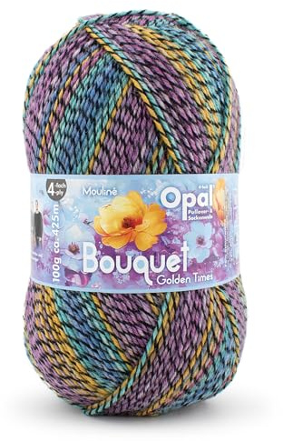 Opal Bouquet Mouliné Sockengarn, 4-fach, 75% Schurwolle Superwash, 25% Polyamid, 425m Lauflänge, 100g Knäuel (11685 Golden Times)