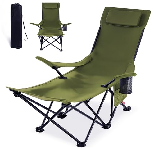 KaO0YaN Campingstuhl Faltbar mit Fußstütze, Strandstuhl mit 4-Fach Verstellbarer Rückenlehne, Liegestuhl Klappstuhl Tragetasche und Getränkehalter, Outdoor Relaxsessel Campingstühle 150 kg