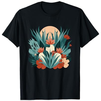 Mystic Desert Night Cactus Flores Luna Llena Camiseta