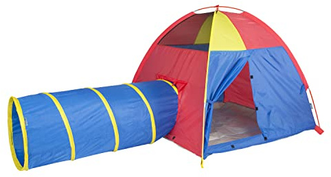 Pacific Play Tents 20414 Kids Hide-Me Dome Tent and Crawl Tunnel Combo for Indoor/Outdoor Play Red/Yellow/Blue Large