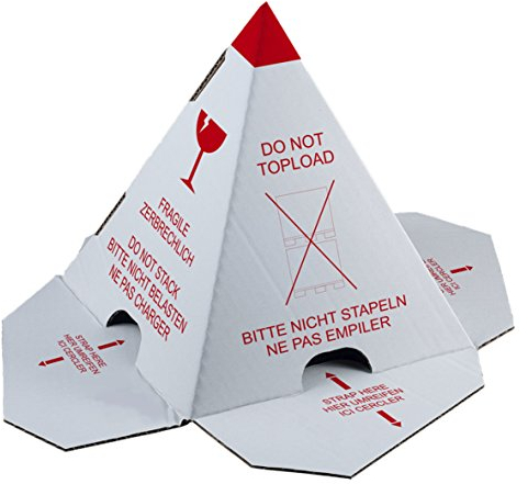 Palettenhütchen/Stapelschutzpyramide Nicht stapeln, 25 Stück mit Selbstklebeverschluß, Karton weiß, Druck rot, Stapelschutz, Ladungssicherung
