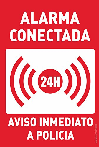 akrocard - Cartel Resistente PVC - Alarma Conectada 24H. Aviso inmediato a Policia - CARTEL PVC (ROJO) señal Ideal para comercios, tiendas, locales