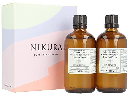 Nikura Peppermint Essential Oil - 200ml (2 x 100ml) | Perfect for Repelling Spiders, Rats, Mice, Bugs, Ants | Great for Hair, Headaches Relief, Energy Boost, Skin, Candle Making | Vegan & UK Made