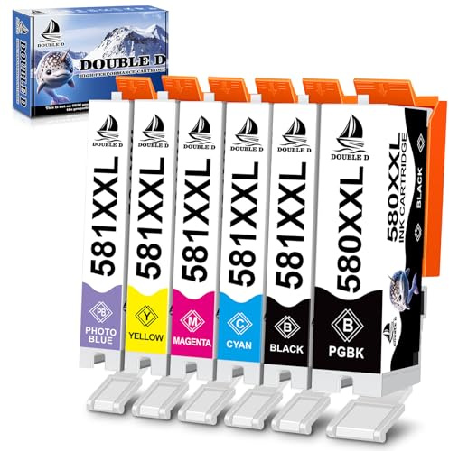 DOUBLE D PGI-580XL CLI-581XL Ink Cartridges for Canon PGI-580 CLI-581 PGI-580XXL CLI-581XXL ink for Canon Pixma TS8150 TS8151 TS8152 TS9150 TS9155 TS8250 TS8251 TS8252 TS8350(Including Photo Blue)
