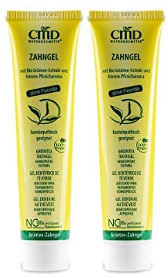 CMD Teebaumöl Zahngel (2x75ml), mit grünem Tee ohne Fluorid, ohne ätherische Öle (Homöopathieverträglich) Bio-Zahnpasta, Vegan, Naturkosmetik für sensible Zähne
