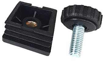 Flyshop Lot de 4 embouts filetés carrés 50 x 50 mm, pieds de nivellement pour pieds de meubles M8, hauteur réglable de 15 mm à 25 mm