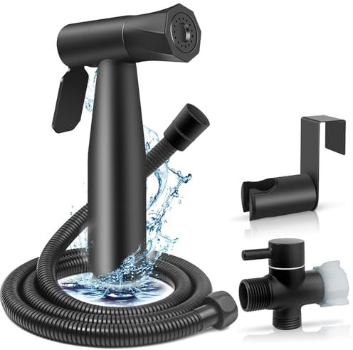 Upgrade Hand-Bidet-Sprühgerät aus Messing für Toilette, Premium-Edelstahl-Hand-Bidet-Aufsatz für Toilette mit 2 Wassereinstellungen, perfekt für Intimpflege, Stoffwindeln, Toilettenreiniger (schwarz)