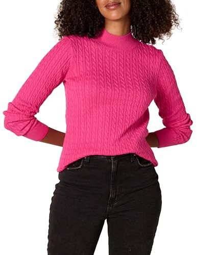 Amazon Essentials Maglione a Lupetto a Coste a Maniche Lunghe Leggero vestibilità Classica Donna, Rosa Brillante, M