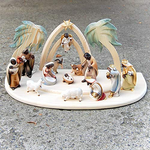 ChoralisWoodArt Weihnachtskrippe aus Holz mit Stall und Figuren – Lebensgroße Krippenfiguren – religiöse katholische christliche Geschenke (14 x 9 cm)
