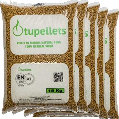 Suinga - 75 Kg Pellet de Madera NATURAL100% para calefaccion. 5 Sacos de 15 Kg. Uso Práctico, Conveniente y Eficiente.