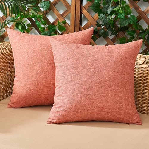 Woaboy 2er Set Outdoor Kissenbezüge Wasserfeste Kissen Wasserdicht Kissenhülle Dekohülle Sofakissen Moderne Couchkissen für Draußer Sofa Balkon Terrasse Garten 40 x 40 cm Koralle