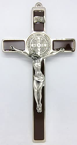 GTBITALY 10.004.11 Kreuz des heiligen Benedikt Ökoökonomisch Silber handemailliert braun Priester Exorzist Exorzismus Nonne Kirche 20 cm